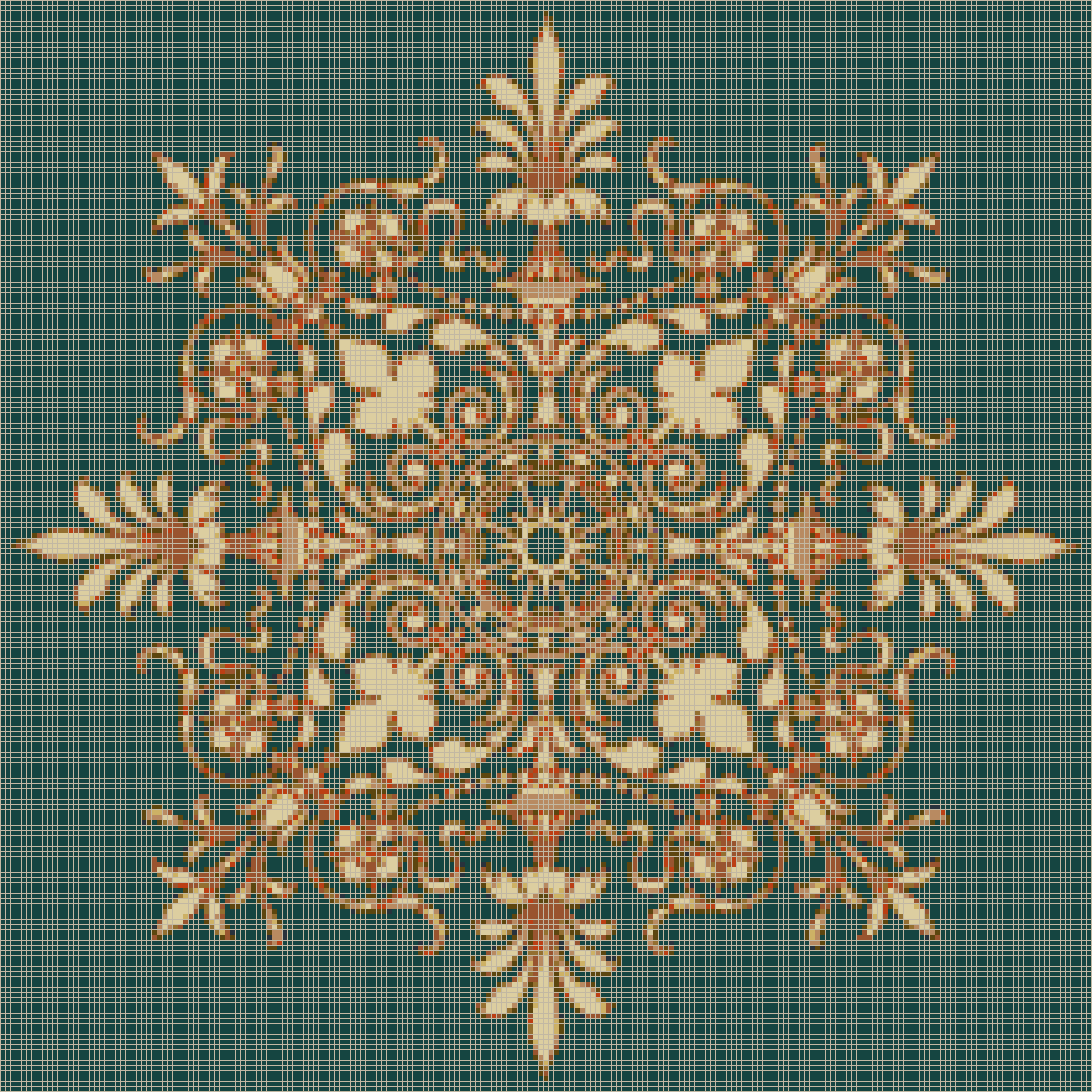 Victorian Ornament (Terra-Brown on D-Marine) - Mosaic Tile Art