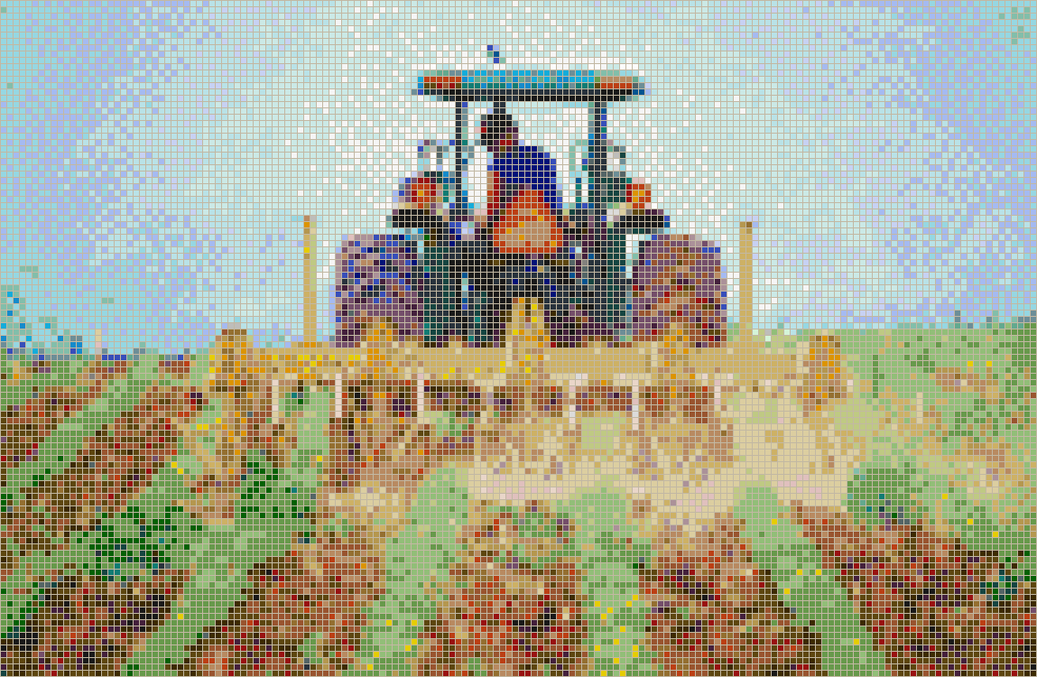 Tractor cultivating soybeans - Framed Mosaic Wall Art