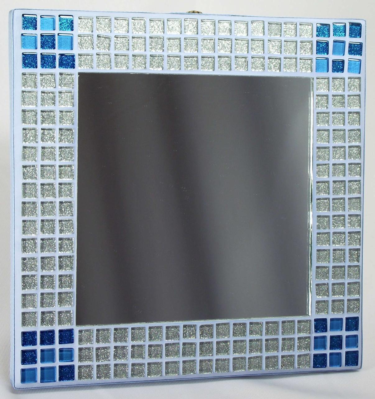 Silver Blue Glitter Corners 23cm Mosaic Mirror