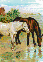 Horses Drinking - Mosaic Art