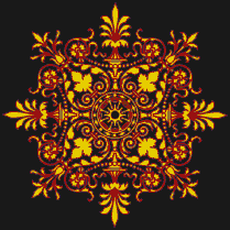 Victorian Ornament (Red-Yellow on Black) - Mosaic Art