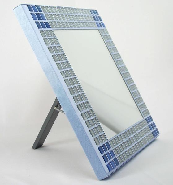 Silver-Blue Glitter Corners 23cm Mosaic Mirror with Stand